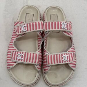 Chanel Red Striped Sandals women size 8